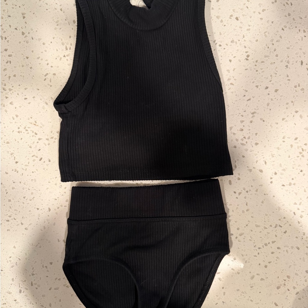 Kids Black Ribbed Matching Set
